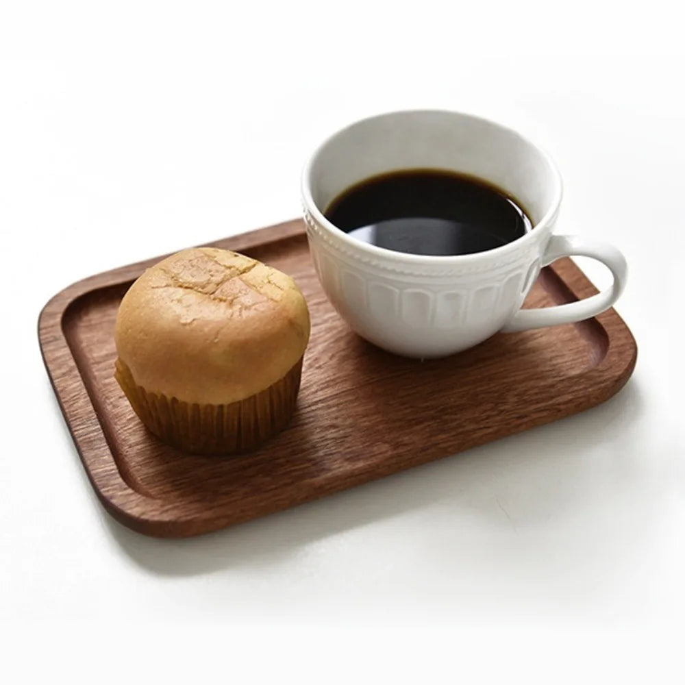 Walnut-Tone Wooden Serving Tray