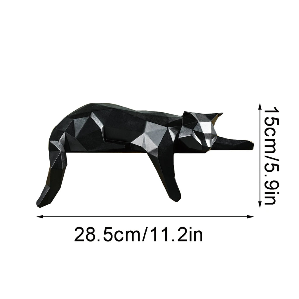 Geometric Lying Cat Statue – Resin, White or Black