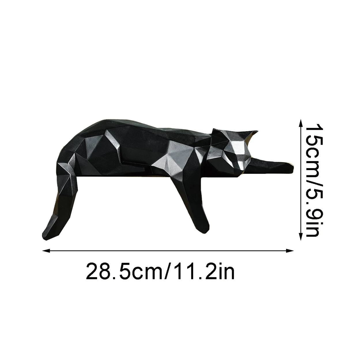 Geometric Lying Cat Statue – Resin, White or Black