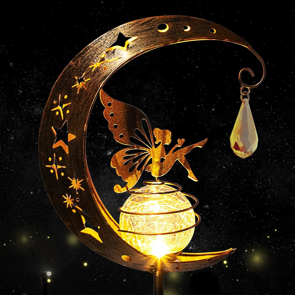 Solar Fairy Moon Garden Stake Light – Crackle Glass Globe