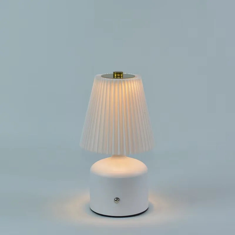 Pleated Shade Cordless Bedside Lamp – Rechargeable LED