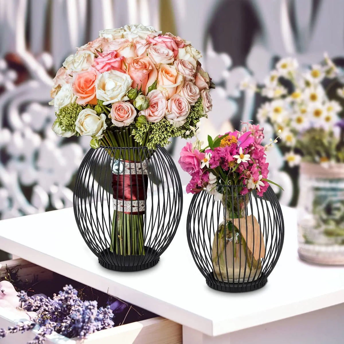 Wire Lantern Candle Holder – Black Iron