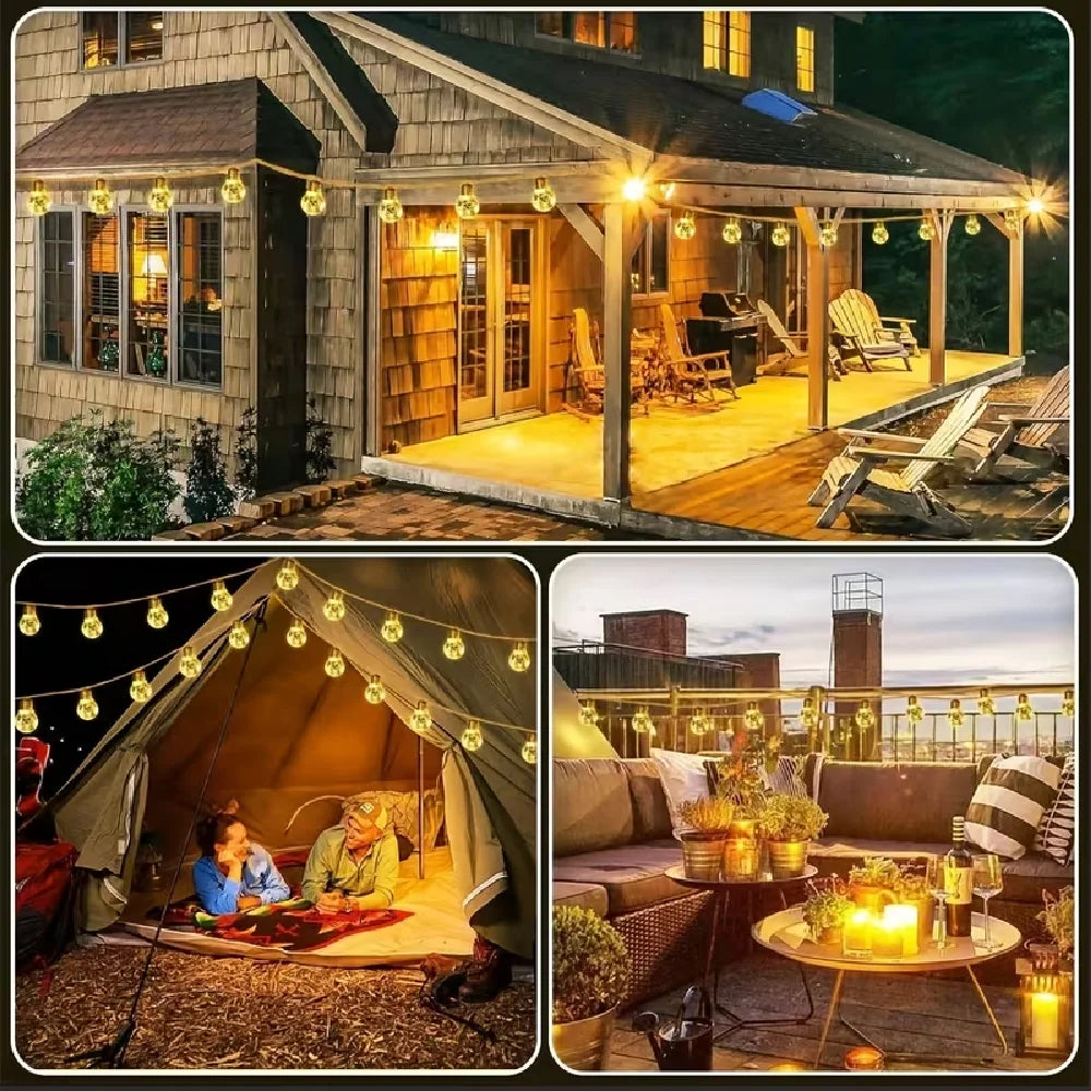 Solar Rope Festoon String Lights – Crackle Bulbs