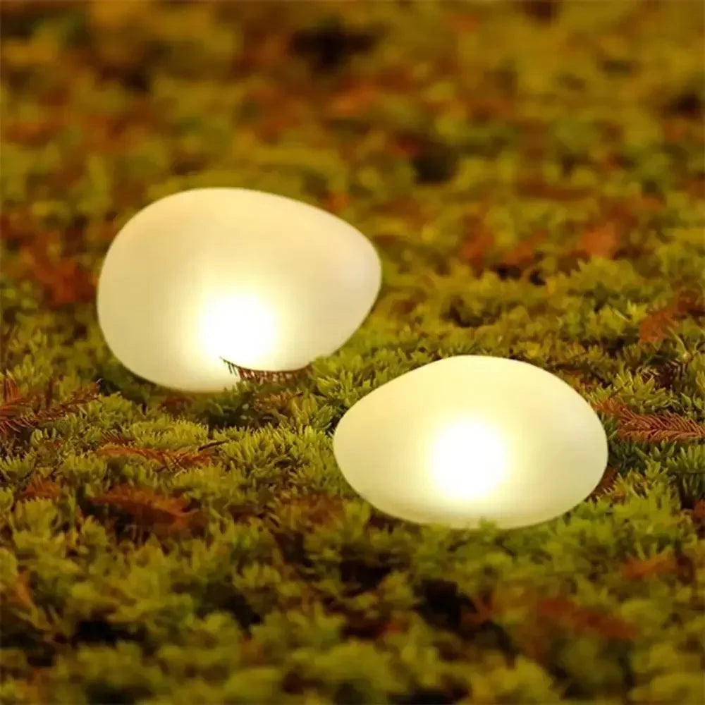 Solar Frosted Pebble Ground Lights – Set of 2, Warm or Cool White