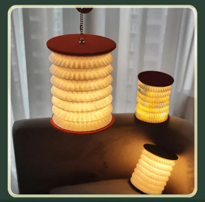 Folding Paper Lantern Cordless Lamp – Wooden Lids, 15 cm