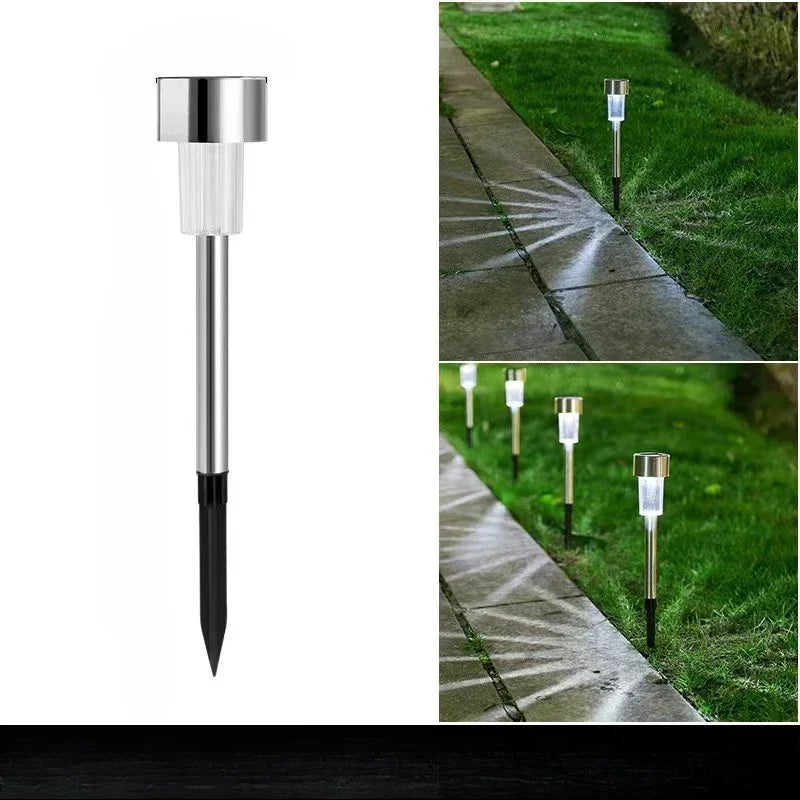Solar Stainless-Look Stick Path Lights – Set of 10