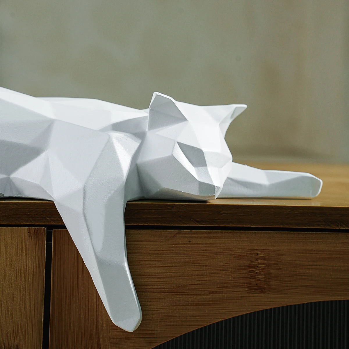 Geometric Lying Cat Statue – Resin, White or Black
