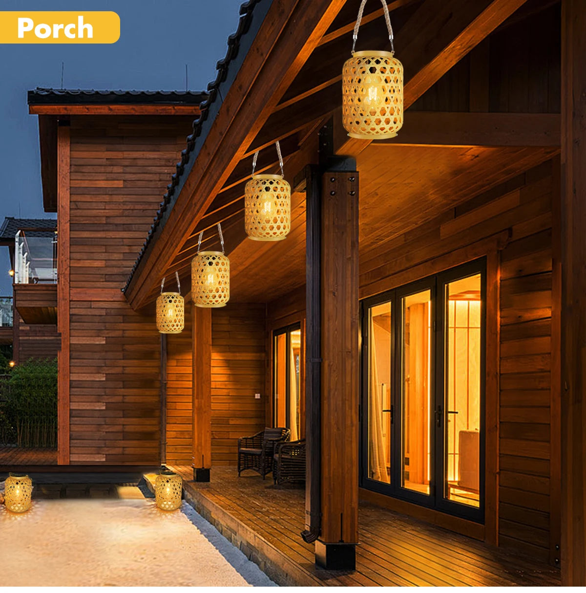 Solar Woven Lantern with Rope Handle and Edison-Style Bulb