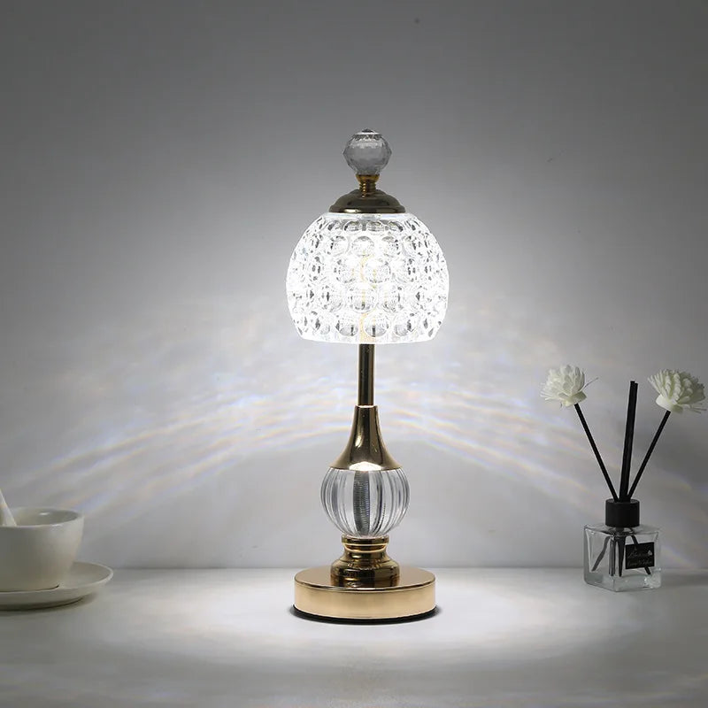 Crystal-Look Dome Cordless Table Lamp – Rechargeable, 33.5 cm