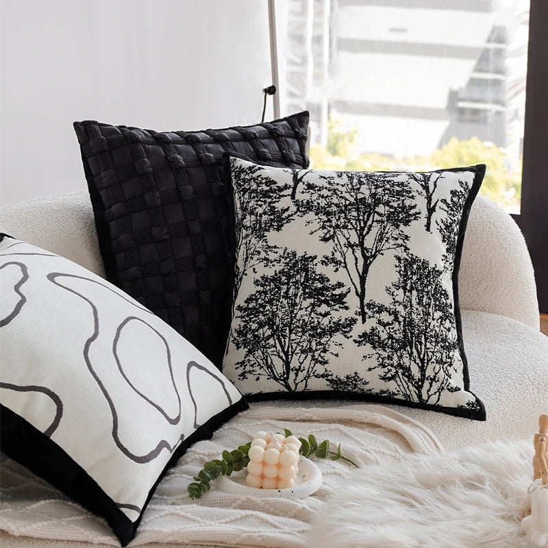 Black and White Jacquard Cushion Cover – 45 × 45 cm