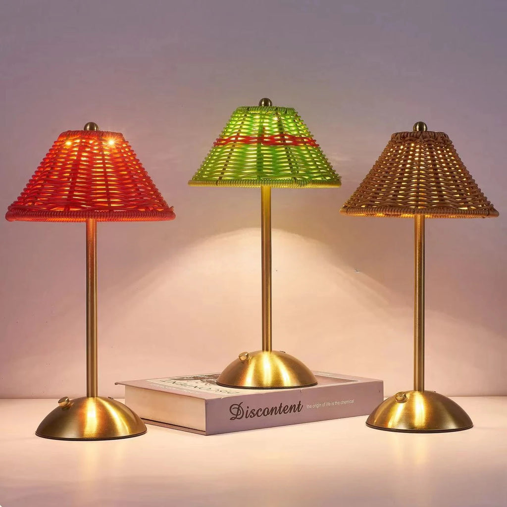 Rattan-Look Shade Cordless Table Lamp – Rechargeable