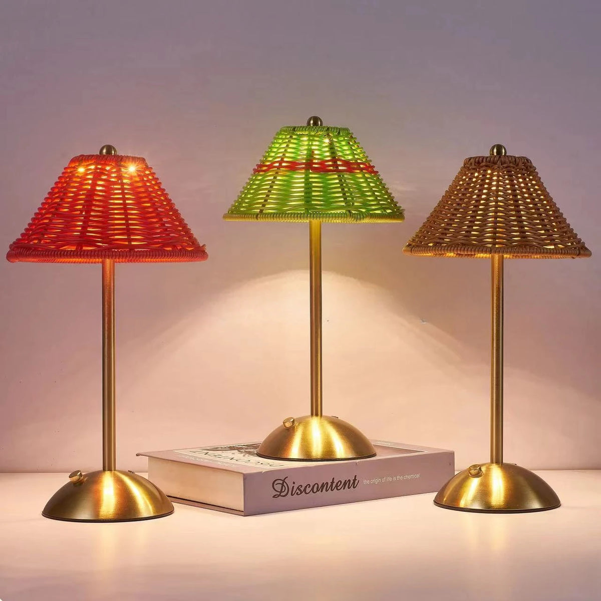 Rattan-Look Shade Cordless Table Lamp – Rechargeable