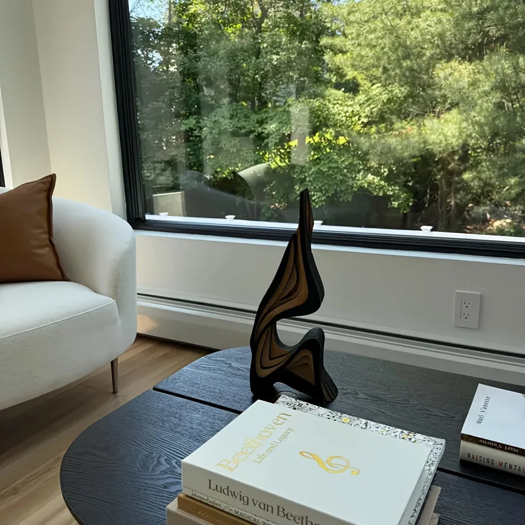 Abstract Wave Wood Sculpture – Modern Shelf Decor