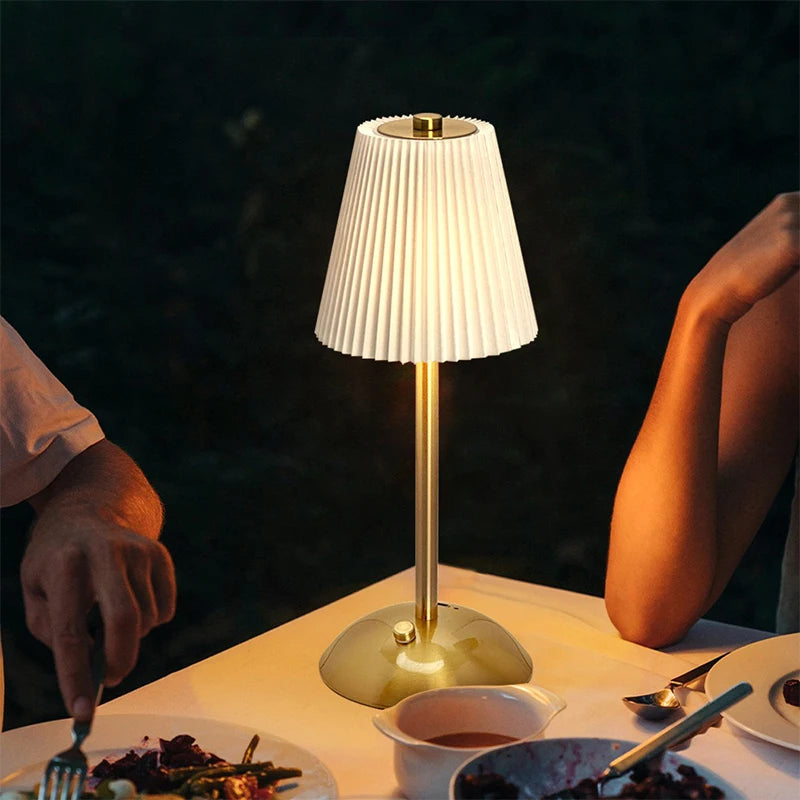 Pleated Shade Cordless Table Lamp – Rechargeable & Dimmable, 29.5 cm
