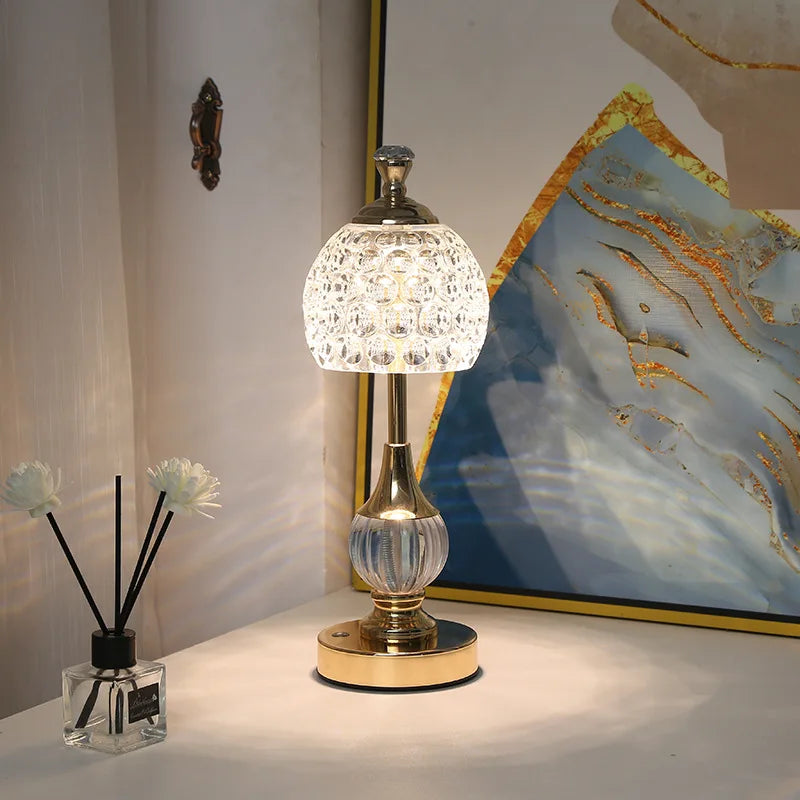 Crystal-Look Dome Cordless Table Lamp – Rechargeable, 33.5 cm