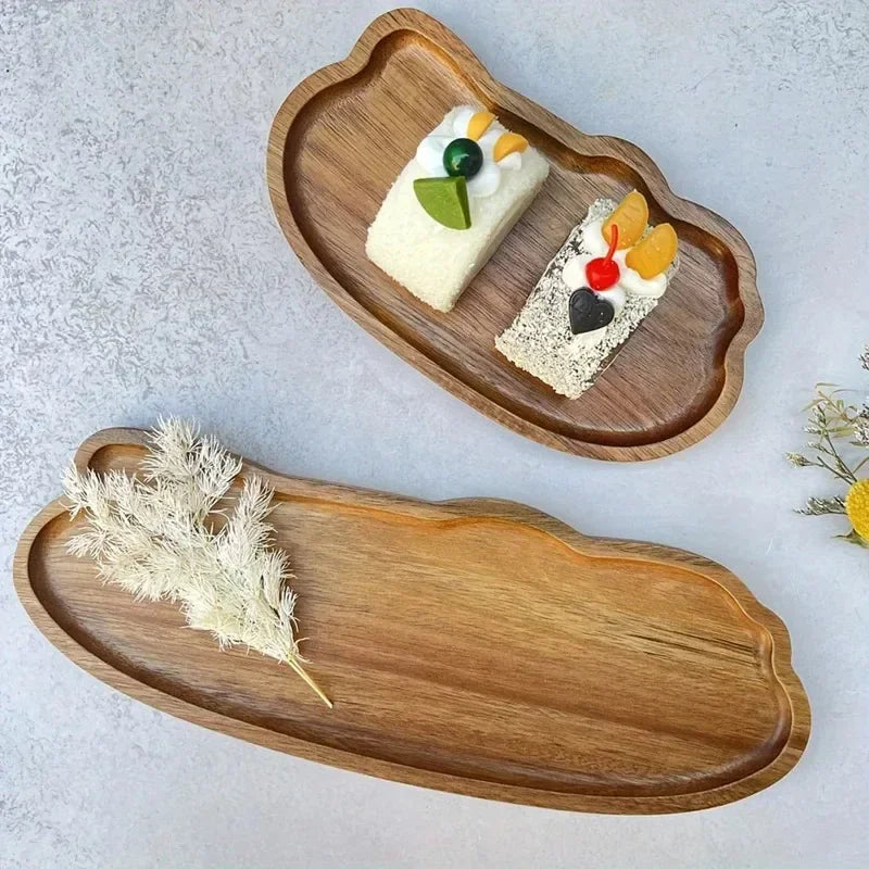 Cloud-Shaped Wooden Tray – Natural Wood Grain