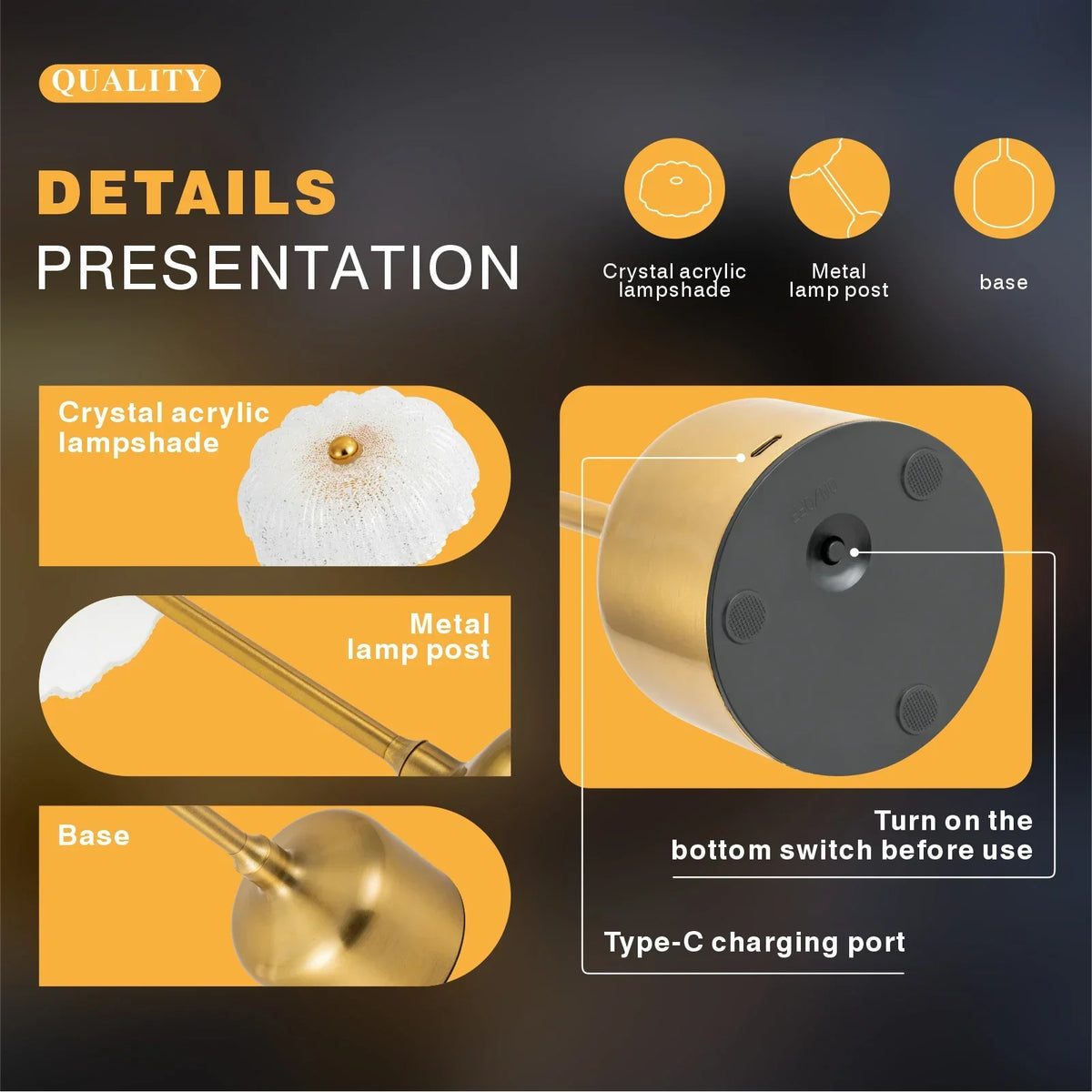 Jellyfish Crystal-Look Cordless Lamp – 3000 mAh, 31.5 cm