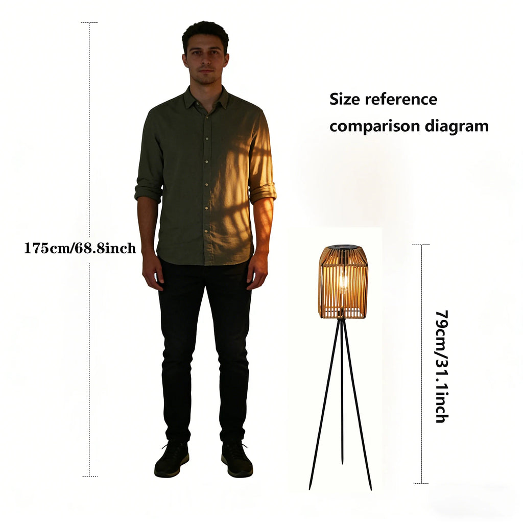 Rattan-Look Solar Floor Lantern on Tripod – 79 cm