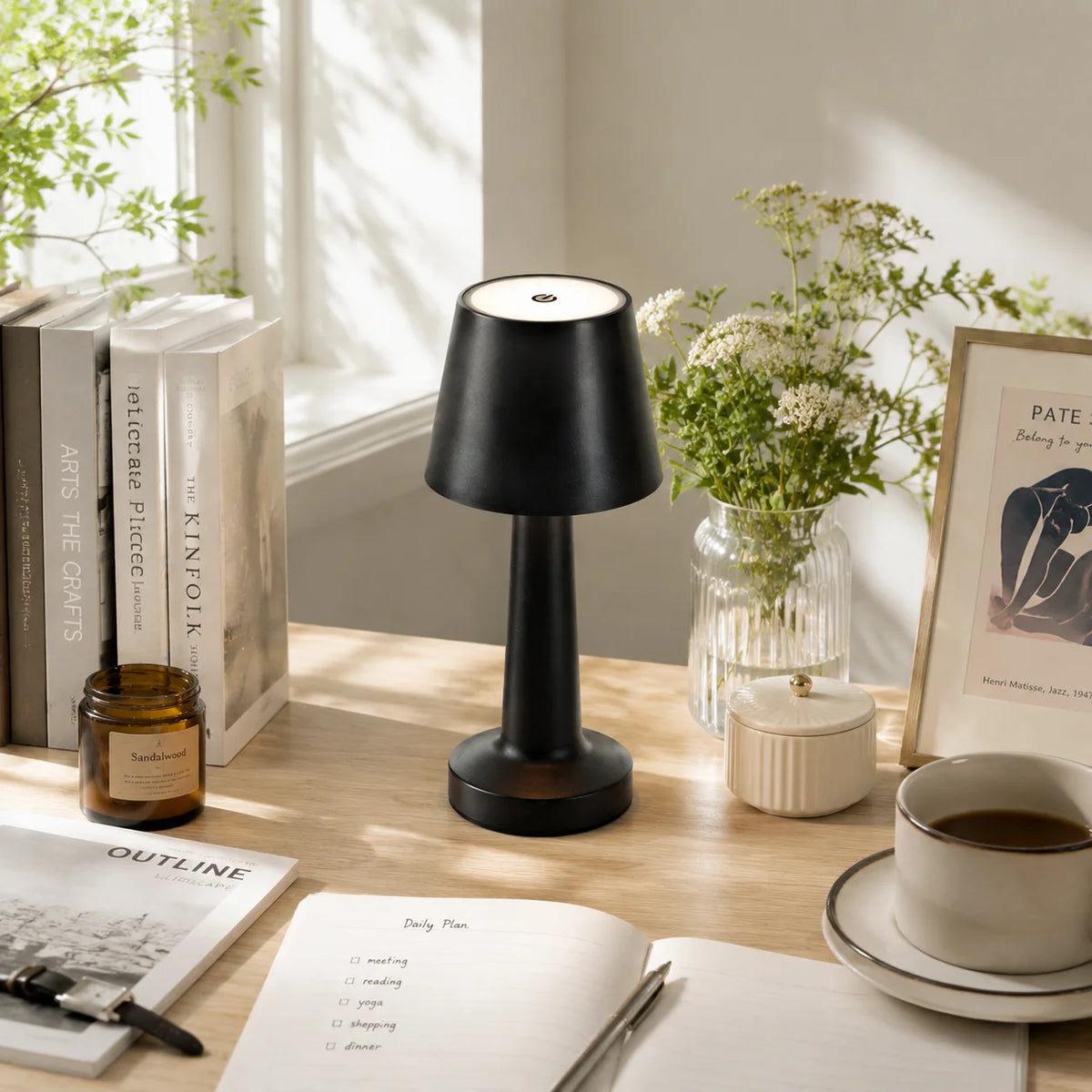 Tapered Shade Cordless Lamp – Rechargeable LED, 25 cm