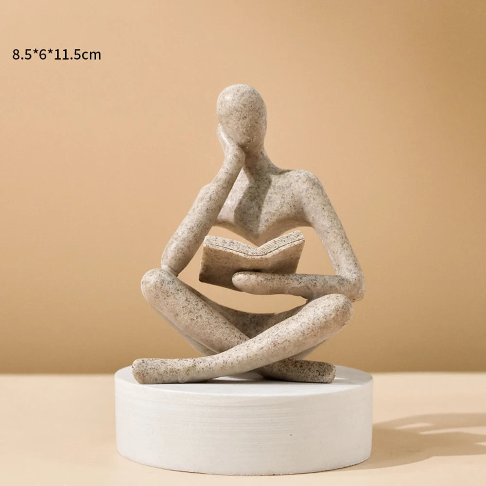 Reading Figure Sculpture – Resin Bookshelf Decor