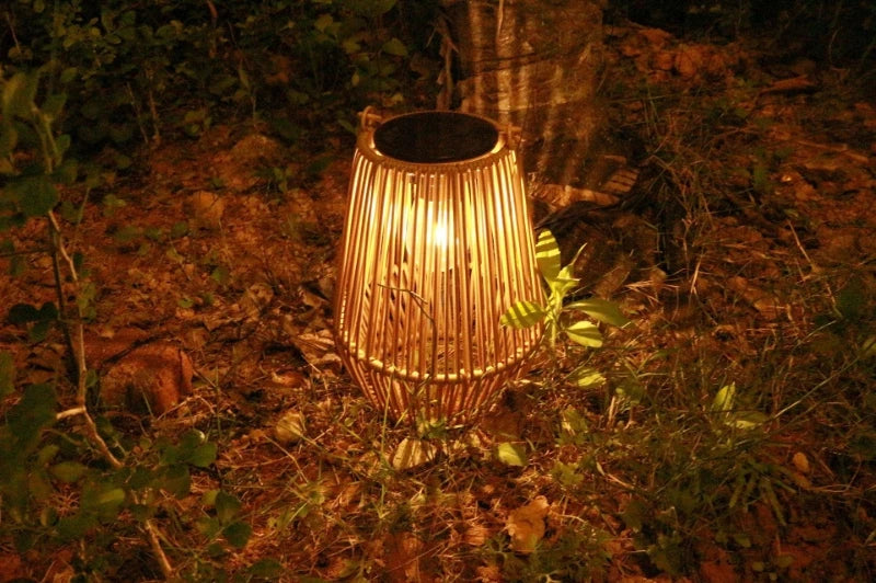 Boho Woven Solar Lantern – Warm LED with Handle