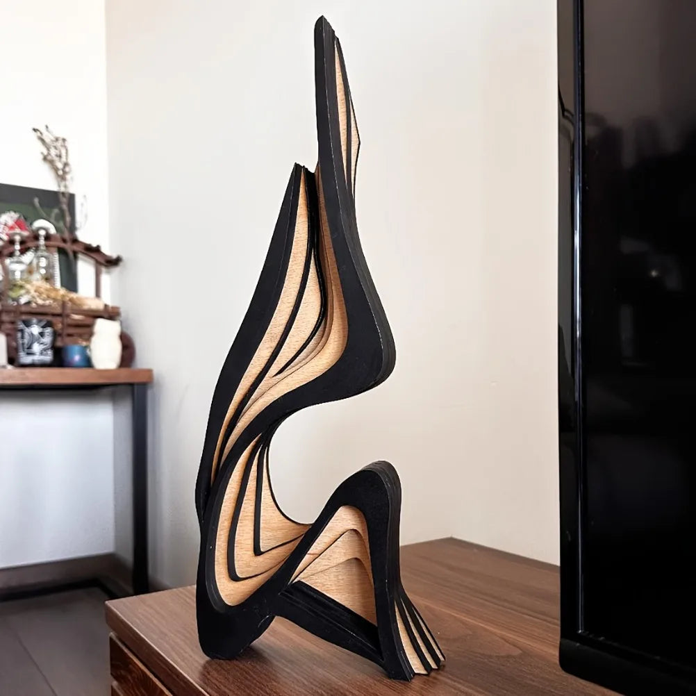 Abstract Wave Wood Sculpture – Modern Shelf Decor