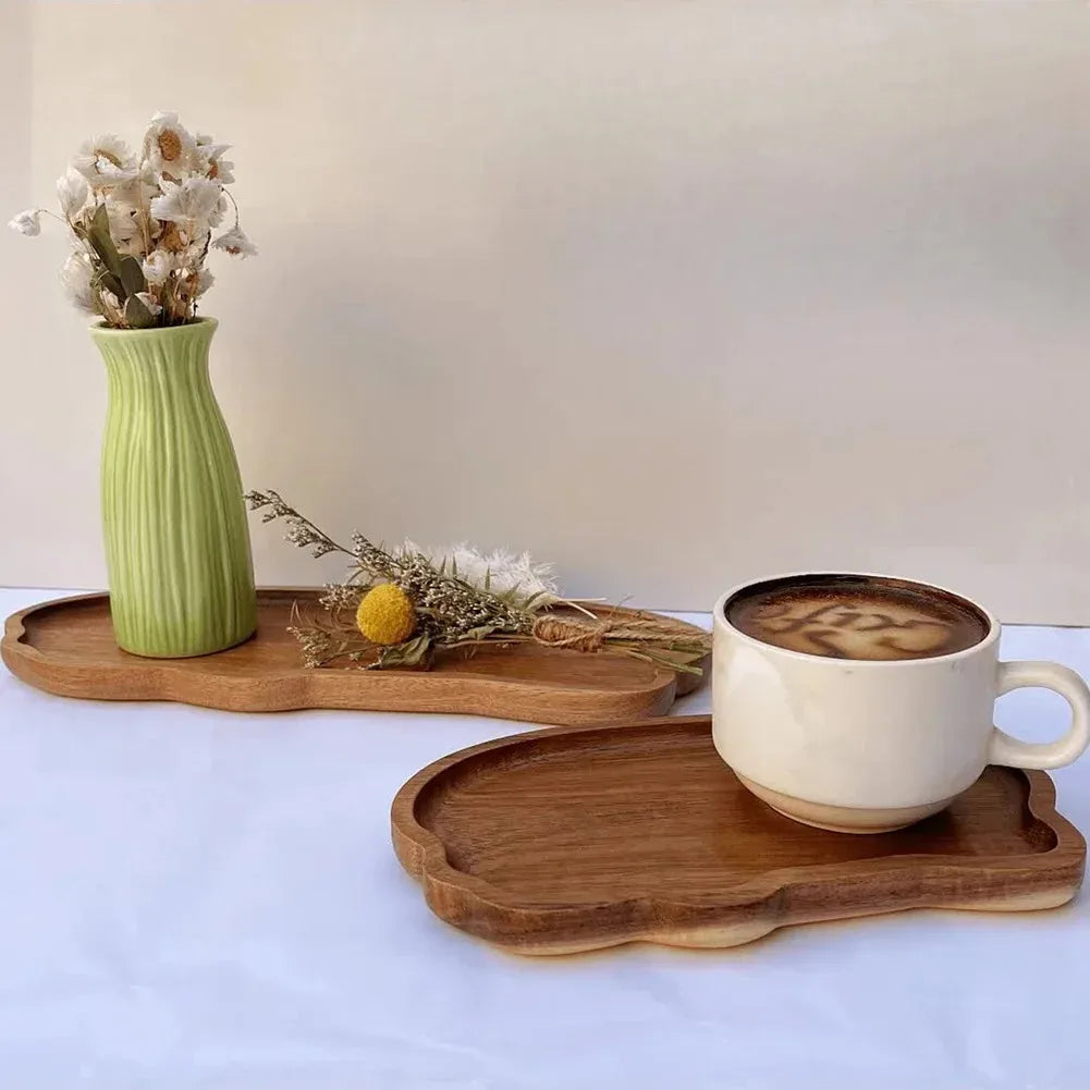 Cloud-Shaped Wooden Tray – Natural Wood Grain