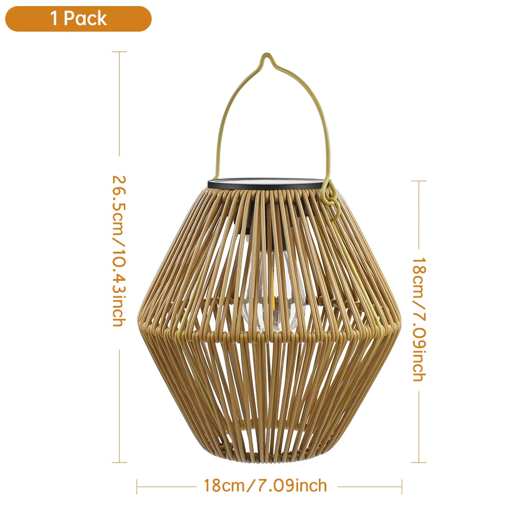 Woven Solar Lantern – Hanging or Tabletop, Warm LED