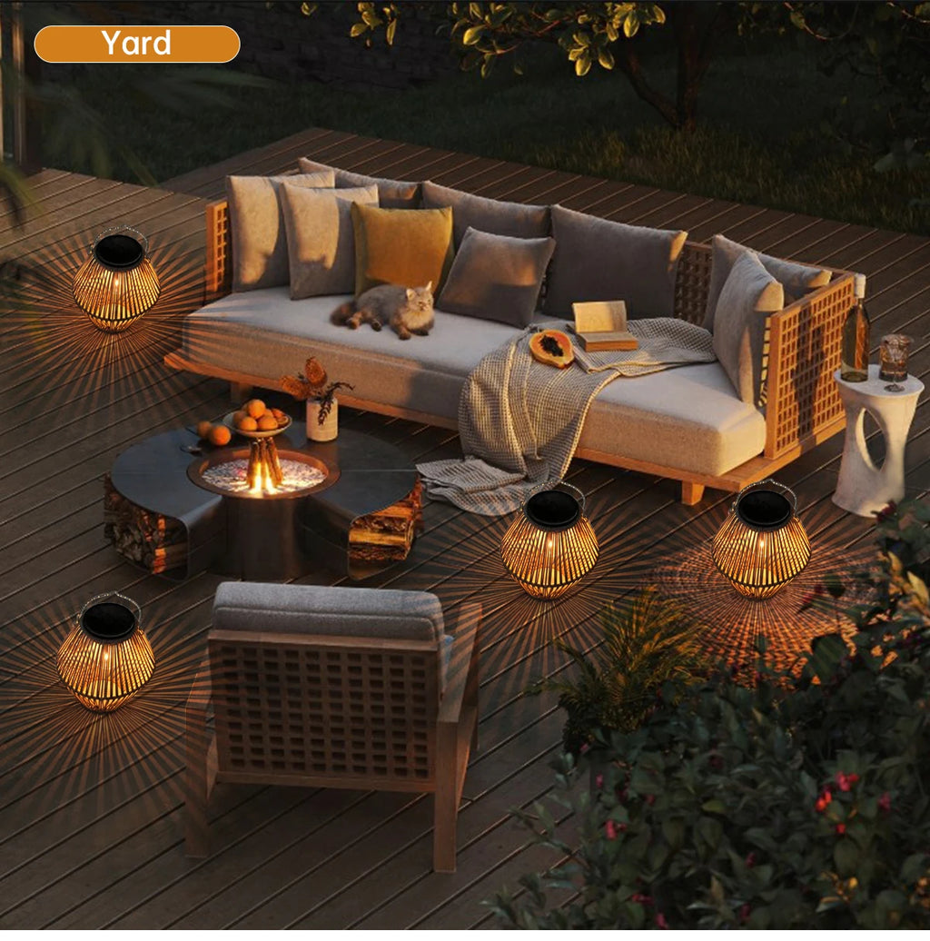 Woven Solar Lantern – Hanging or Tabletop, Warm LED
