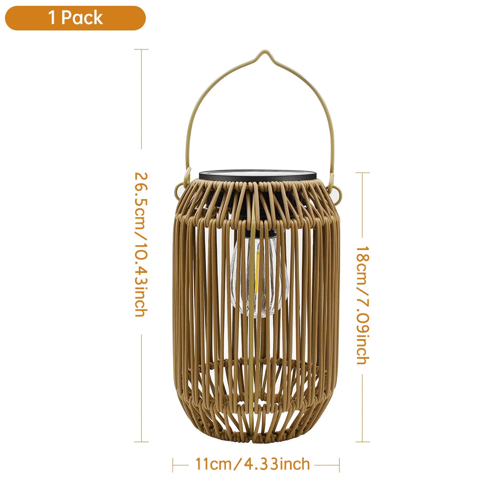 Woven Solar Lantern – Hanging or Tabletop, Warm LED