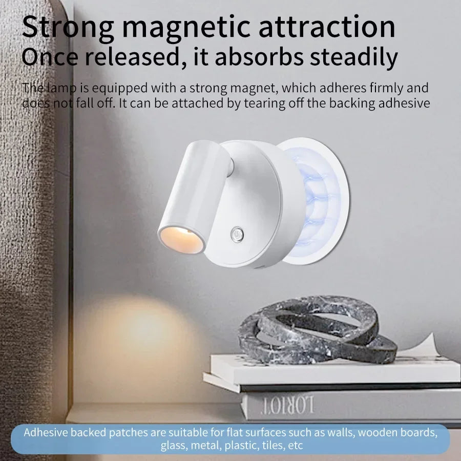Rotating Rechargeable Wall Light – Magnetic, Touch Dimmable, No Wiring