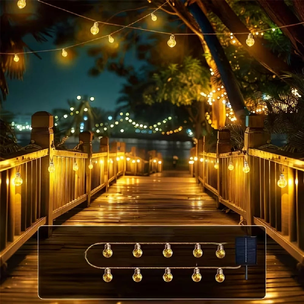 Solar Rope Festoon String Lights – Crackle Bulbs