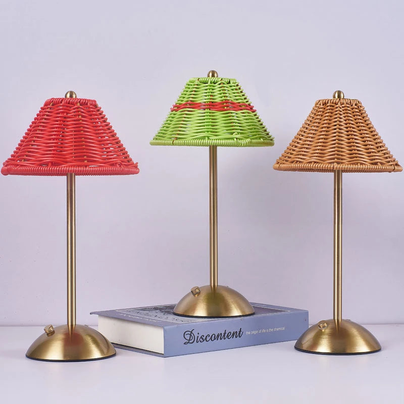Rattan-Look Shade Cordless Table Lamp – Rechargeable