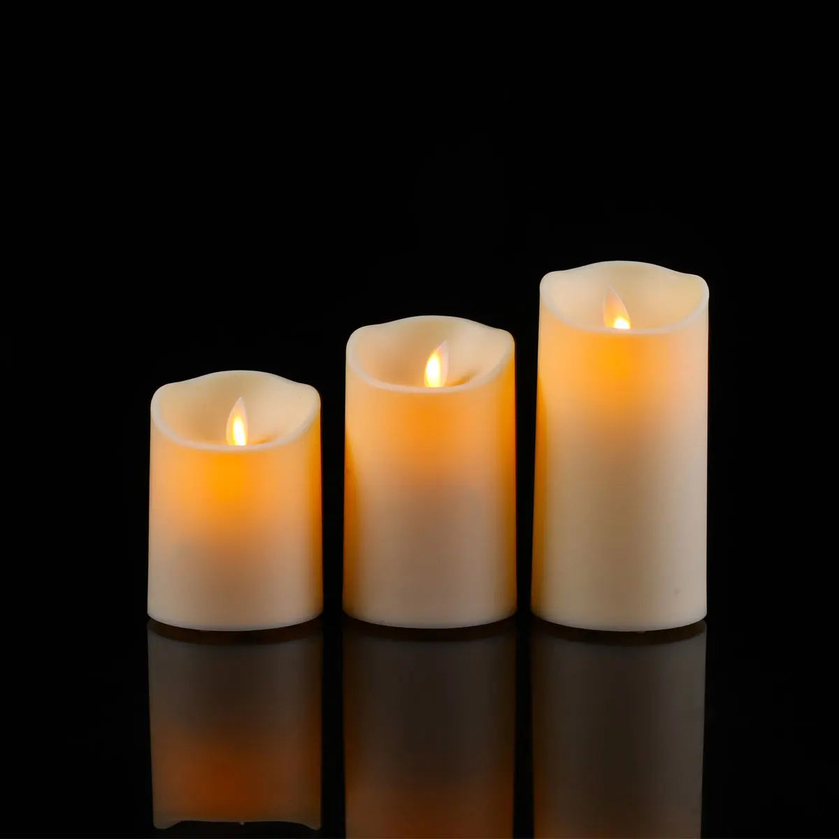 Rechargeable Flameless Pillar Candles – Set of 3, Moving Wick