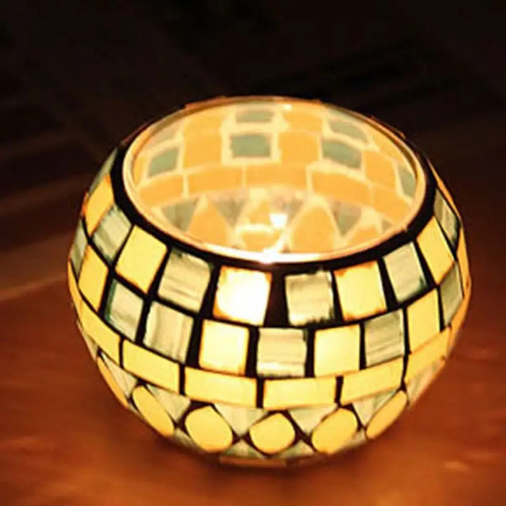 Moroccan Mosaic Glass Tea Light Holder – 9 cm
