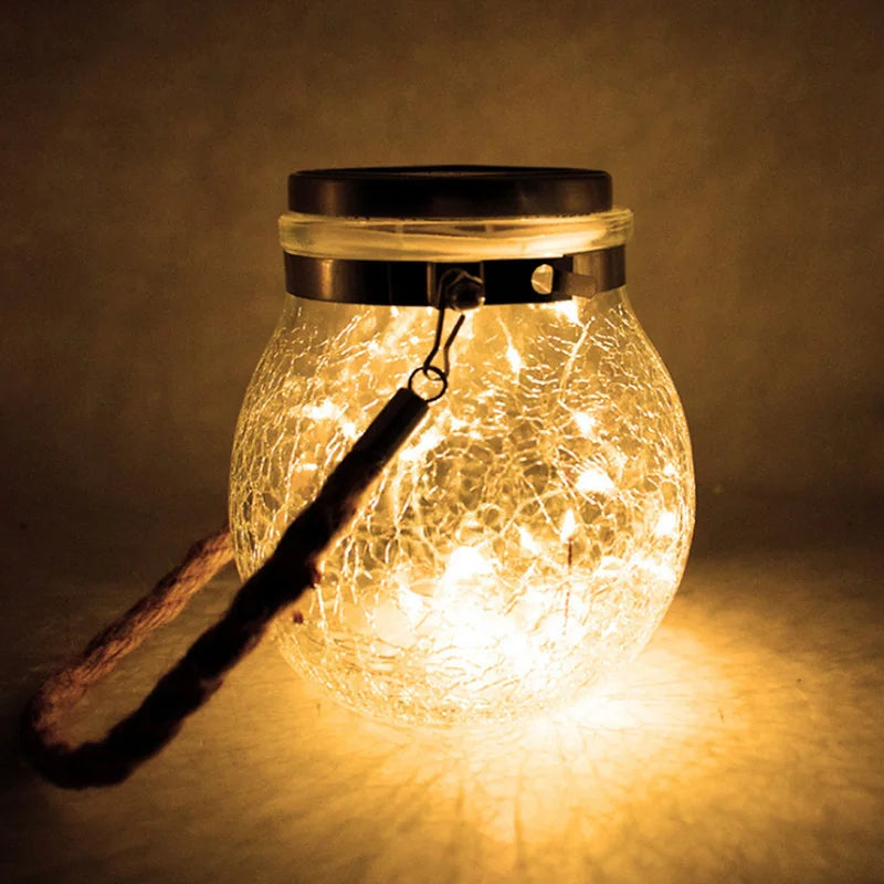 Crackle Glass Solar Jar Lantern – 30 Fairy Lights, IP65