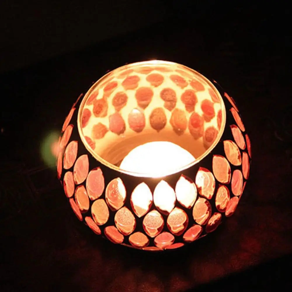 Moroccan Mosaic Glass Tea Light Holder – 9 cm