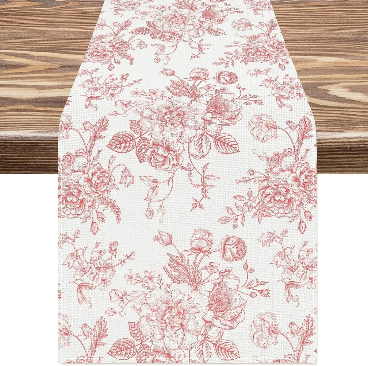 Toile Floral Linen Table Runner – 33 × 180 cm
