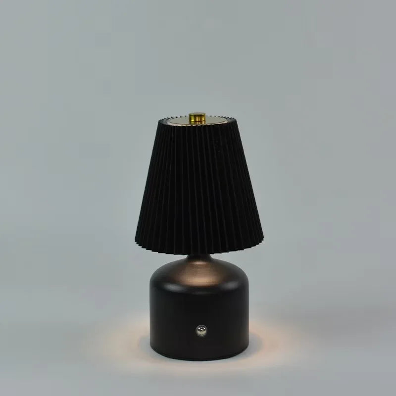 Pleated Shade Cordless Bedside Lamp – Rechargeable LED