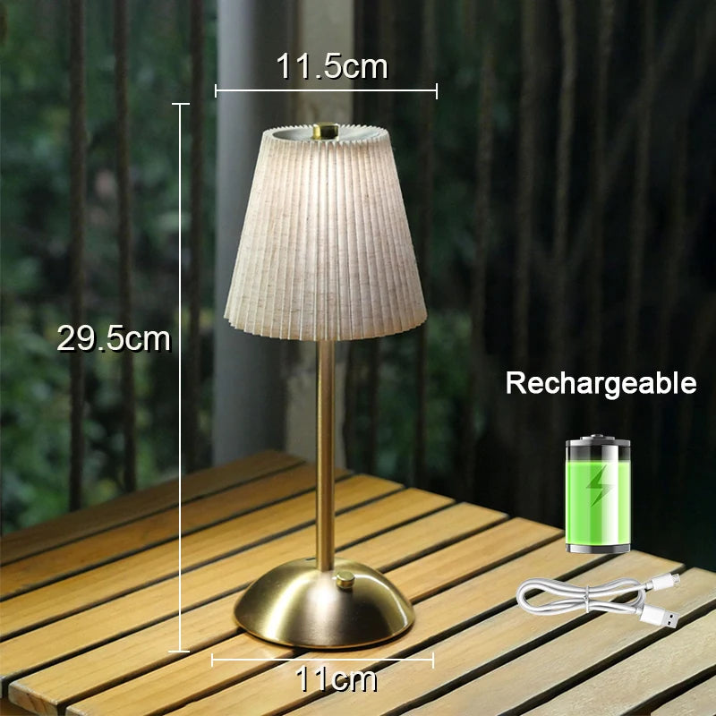 Pleated Shade Cordless Table Lamp – Rechargeable & Dimmable, 29.5 cm