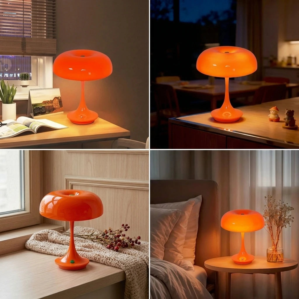 Retro Orange Mushroom Lamp – Cordless & Rechargeable