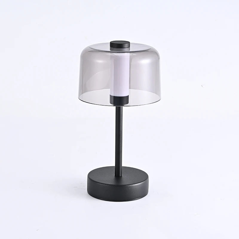 Smoked Dome Cordless Table Lamp – Rechargeable LED, 24 cm