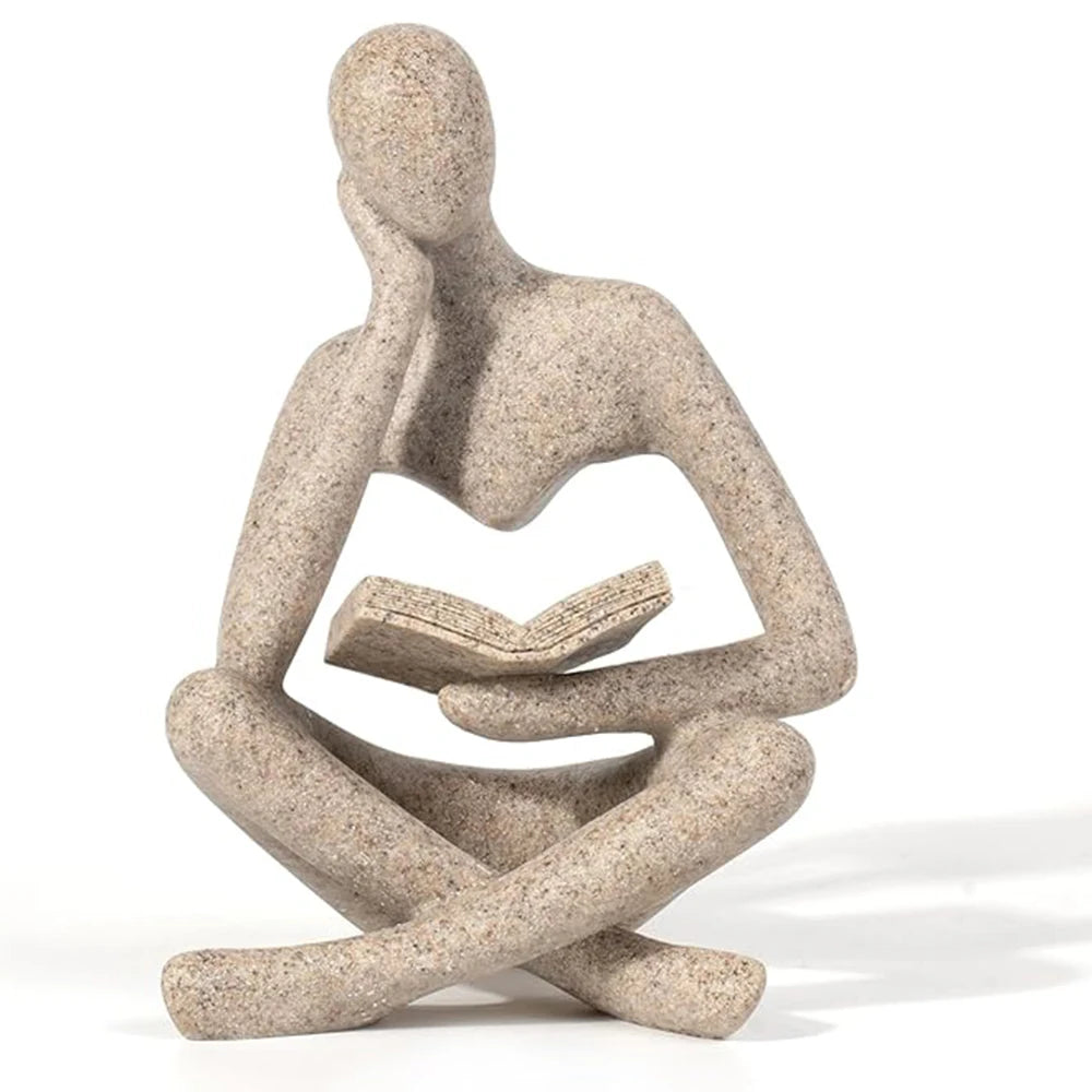 Reading Figure Sculpture – Resin Bookshelf Decor