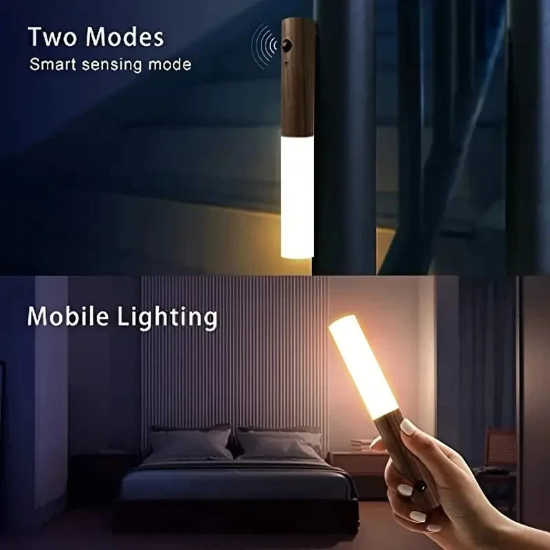 Wood-Grain Motion Sensor Stick Light – Rechargeable, Magnetic