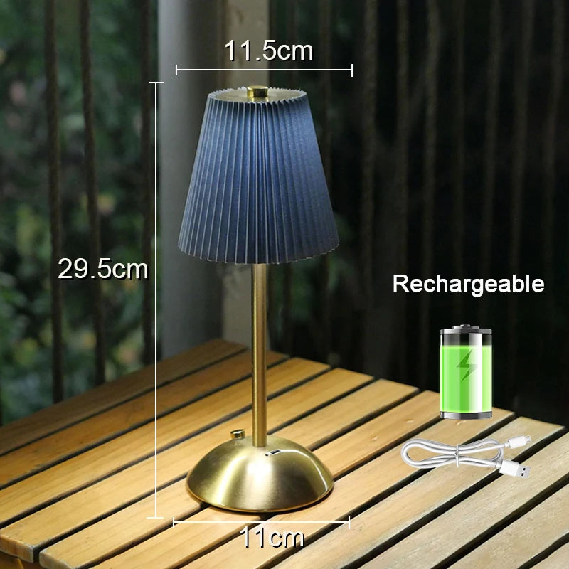 Pleated Shade Cordless Table Lamp – Rechargeable & Dimmable, 29.5 cm