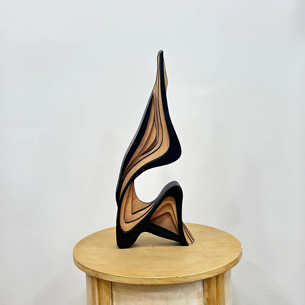 Abstract Wave Wood Sculpture – Modern Shelf Decor
