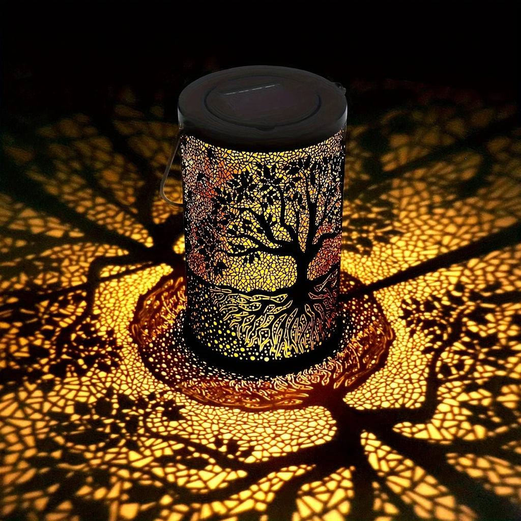 Tree of Life Solar Lantern – Cut-Out Metal, Hanging or Tabletop