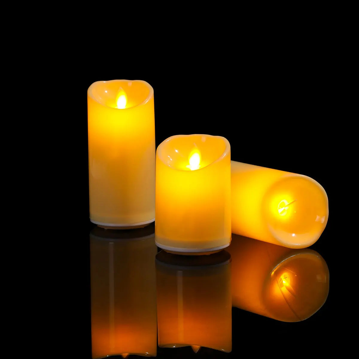 Rechargeable Flameless Pillar Candles – Set of 3, Moving Wick