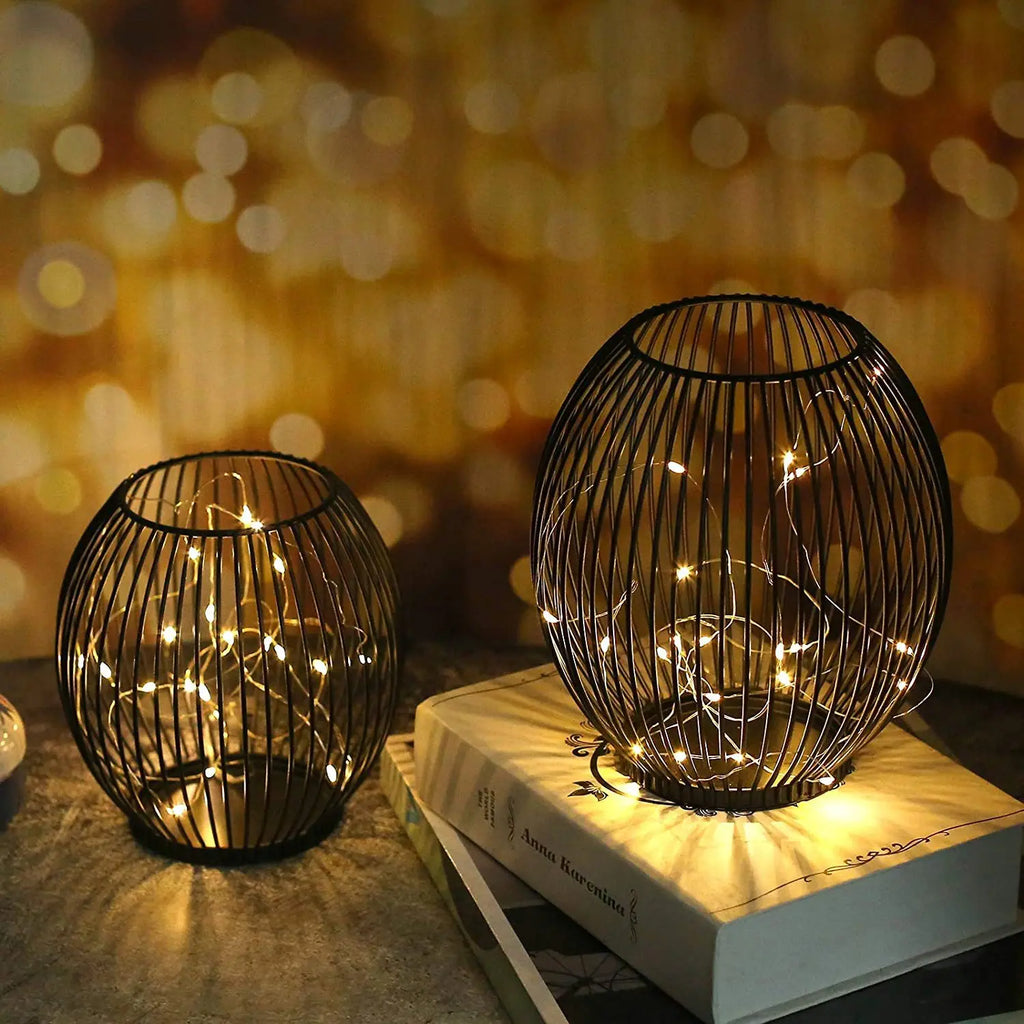 Wire Lantern Candle Holder – Black Iron