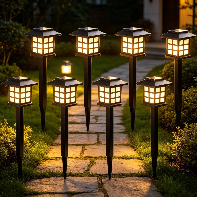 Solar Pathway Lights – Set of 8 Lantern-Style Garden Stake Lights